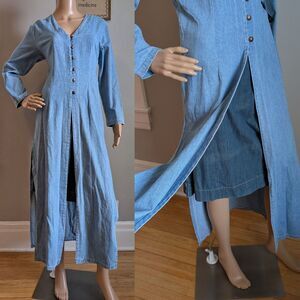 Vintage 90s Life USA Denim Jacket Longline Split Sides Acid Wash Size Small